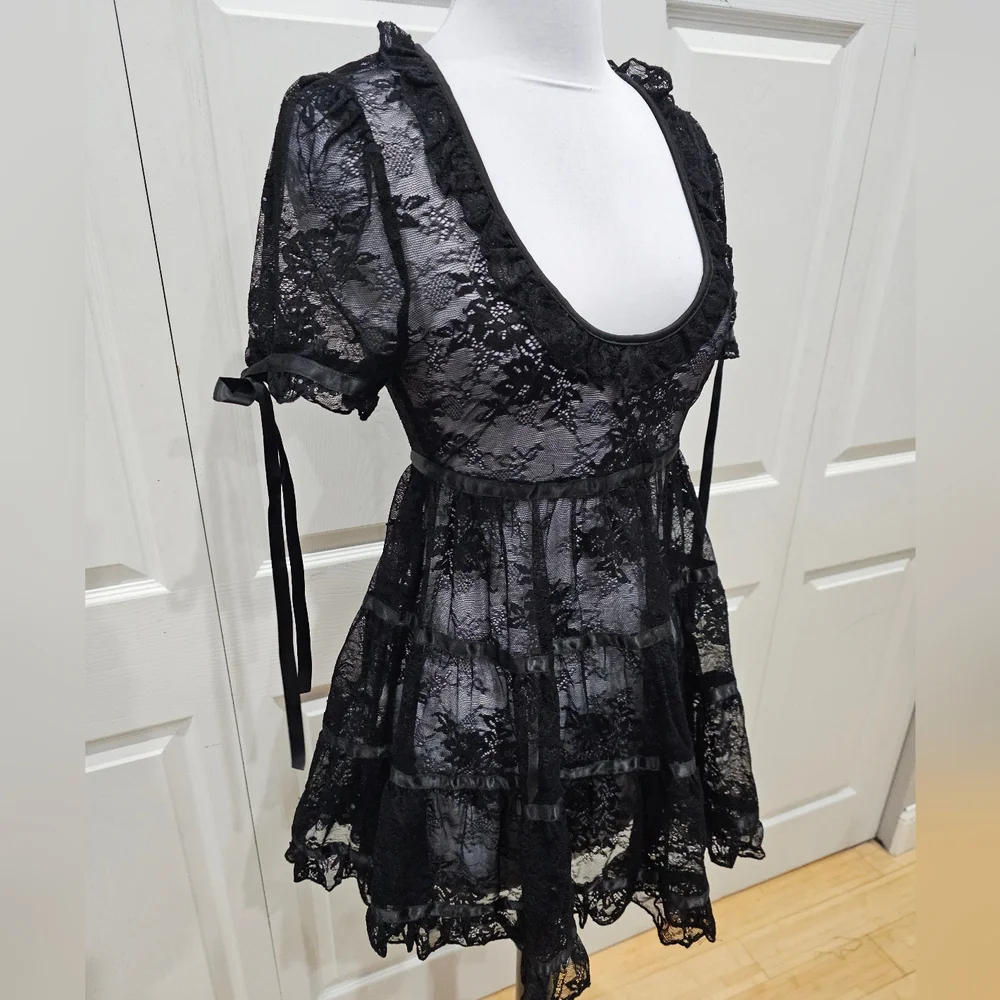 Dolls Kill Sexy Goth Lace House On The Hill Little Black Babydoll Mini Dress S - Picture 4 of 14